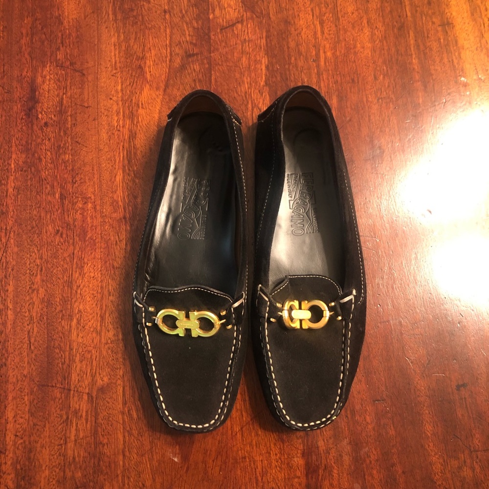 Ferragamo black suede loafers 9